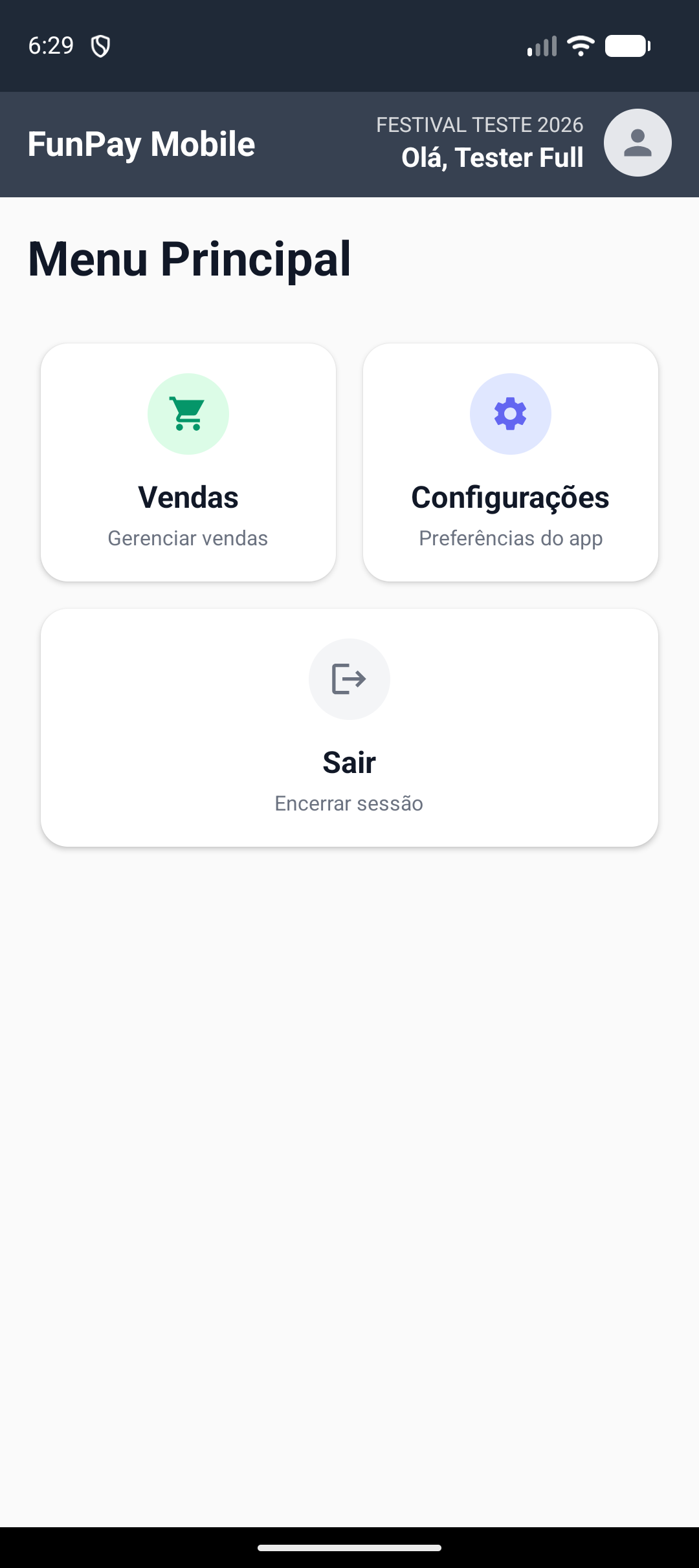 Aplicativo de eventos do FunPay