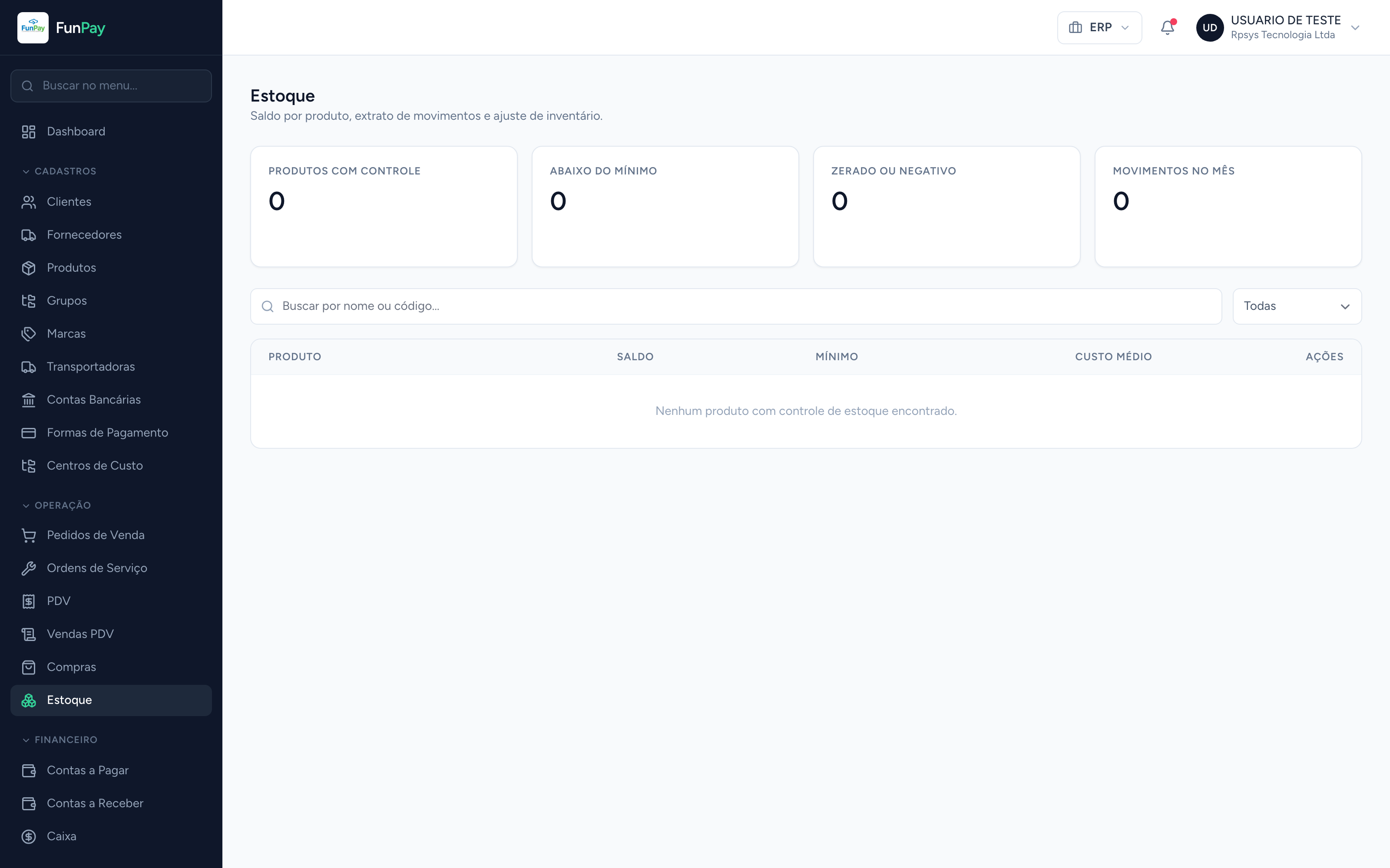 Controle de estoque do FunPay